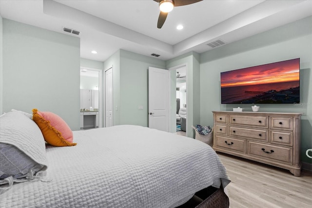 540 Good Life Way, Daytona Beach, FL 32124 - bedroom with light wood-type flooring, ensuite bathroom, recessed lighting, and ceiling fan