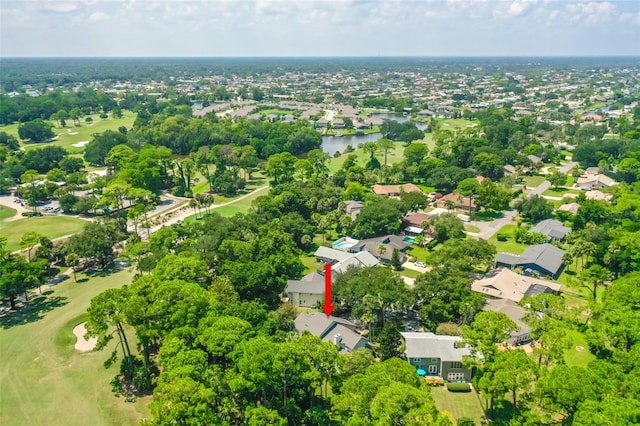 bird's eye view featuring a residential view and a water view