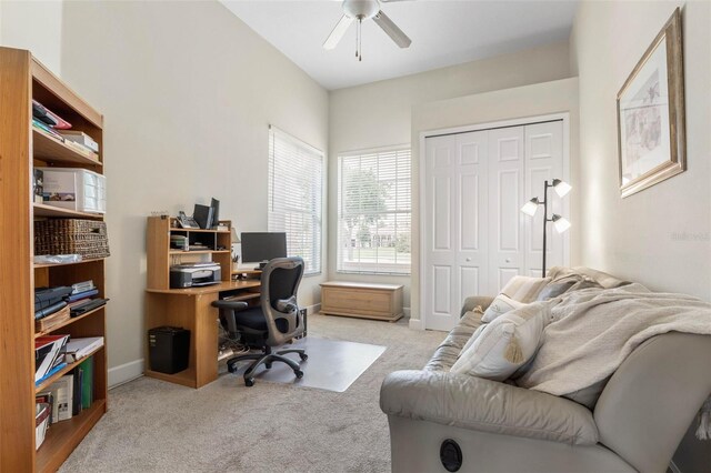 65 Heron Dr, Palm Coast, FL 32137 - office space featuring carpet, baseboards, and ceiling fan