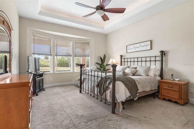 65 Heron Dr, Palm Coast, FL 32137 - bedroom with light carpet, a tray ceiling, and ornamental molding