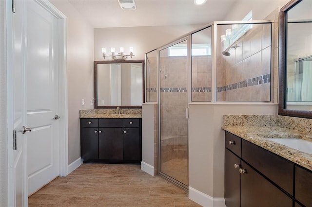816 Creekwood Dr, Ormond Beach, FL 32174 - bathroom with two vanities, a sink, and a stall shower
