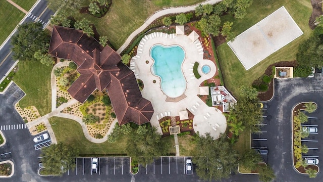 aerial view of a pool