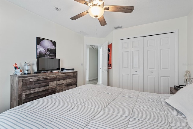 65 Esperanto Dr, Palm Coast, FL 32164 - bedroom featuring a closet, ceiling fan, and visible vents