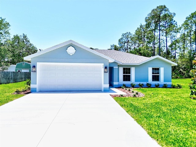 55 Ryan Dr, Palm Coast, FL 32164 - ranch-style home with an attached garage, concrete driveway, stucco siding, and a shingled roof