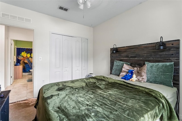 47 Raleigh Dr, Palm Coast, FL 32164 - bedroom with visible vents, a ceiling fan, and a closet