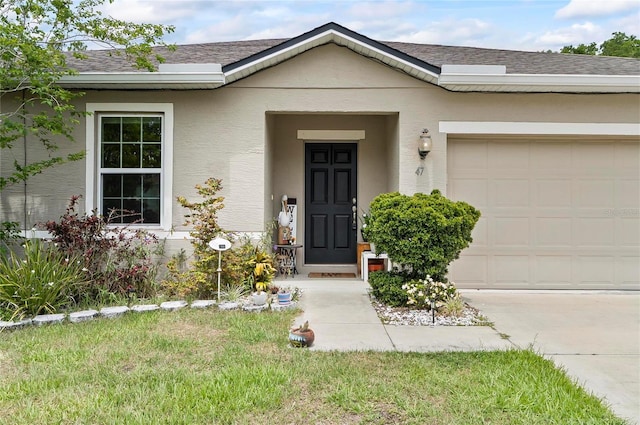 47 Raleigh Dr, Palm Coast, FL 32164 - view of front of home with roof with shingles, an attached garage, driveway, and stucco siding