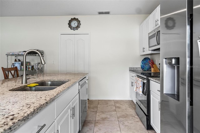 47 Raleigh Dr, Palm Coast, FL 32164 - kitchen featuring light stone countertops, a sink, stainless steel appliances, visible vents, and white cabinets
