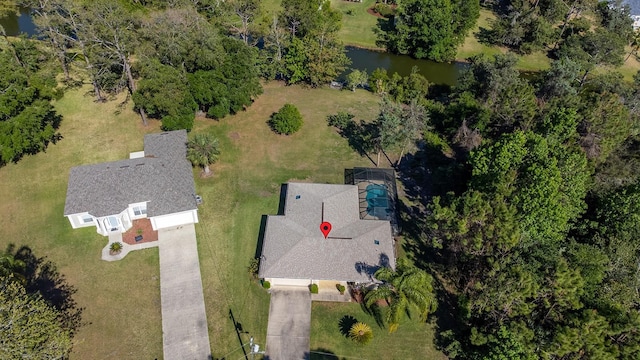 bird's eye view featuring a water view