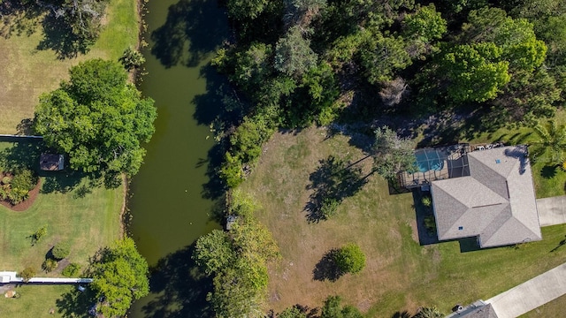 aerial view with a water view