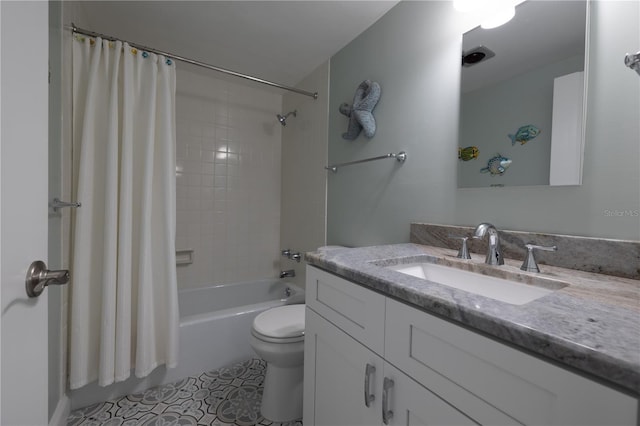 1155 Ocean Shore Blvd Unit 702, Ormond Beach, FL 32176 - bathroom featuring vanity, tile patterned flooring, shower / bathtub combination with curtain, and toilet