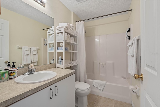 9 Pittman Dr, Palm Coast, FL 32164 - full bathroom with shower / bath combo, tile patterned floors, a textured ceiling, vanity, and toilet