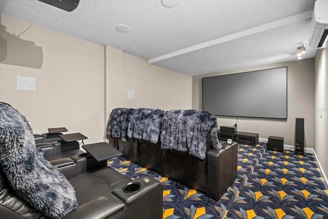 2590 Palm Ave, Flagler Beach, FL 32136 - cinema room with a wall unit AC, carpet flooring, and a textured ceiling