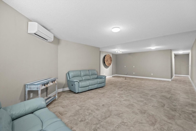2590 Palm Ave, Flagler Beach, FL 32136 - unfurnished living room featuring a wall mounted air conditioner and a textured ceiling