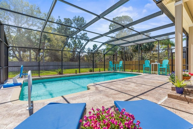 28 Cinnamon Grove Ln, Palm Coast, FL 32137 - view of pool featuring a patio, a fenced backyard, glass enclosure, and a fenced in pool
