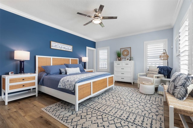 28 Cinnamon Grove Ln, Palm Coast, FL 32137 - bedroom featuring crown molding, a ceiling fan, and wood finished floors