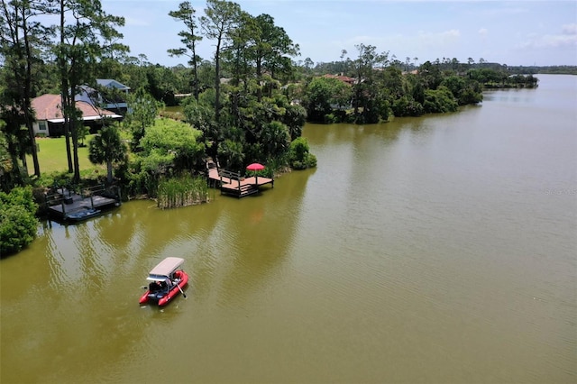 water view with a floating dock