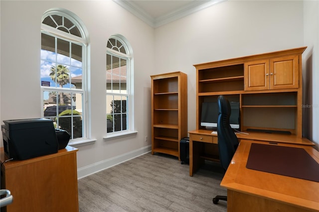45 King Palm Ct, Ponte Vedra, FL 32081 - unfurnished office with ornamental molding, light wood-type flooring, and baseboards