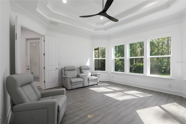 45 King Palm Ct, Ponte Vedra, FL 32081 - sitting room featuring a ceiling fan, healthy amount of natural light, a raised ceiling, ornamental molding, and recessed lighting