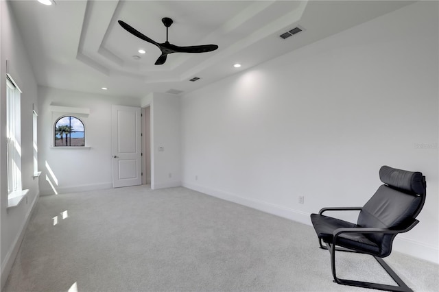 45 King Palm Ct, Ponte Vedra, FL 32081 - unfurnished room featuring ceiling fan, a tray ceiling, recessed lighting, light colored carpet, and baseboards