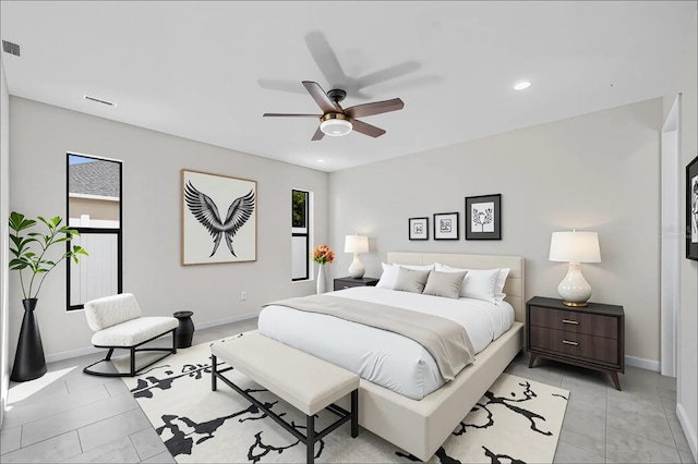 77 Freeport Ln, Palm Coast, FL 32137 - bedroom featuring baseboards, light tile patterned flooring, ceiling fan, and recessed lighting