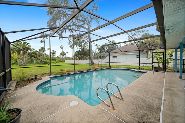 1501 Lambert Ave, Flagler Beach, FL 32136 - view of pool with a patio area, a lawn, and a lanai