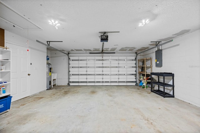 1501 Lambert Ave, Flagler Beach, FL 32136 - garage with electric panel, a garage door opener, and water heater