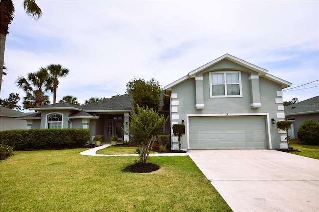 5 Baltimore Ln, Palm Coast, FL 32137 - view of front of property with a front lawn, driveway, an attached garage, and stucco siding