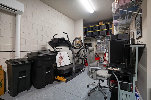 628 Mahogany Run, Palm Coast, FL 32137 - office area with a wall mounted air conditioner and concrete block wall
