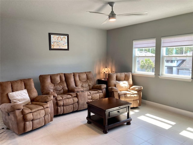 382 Aquamarine Way, Daytona Beach, FL 32124 - living room featuring light tile patterned flooring and ceiling fan