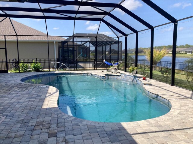382 Aquamarine Way, Daytona Beach, FL 32124 - view of swimming pool with a fenced in pool, a patio area, a water view, a lanai, and fence