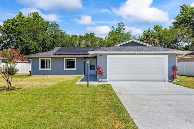 13 Belleaire Dr, Palm Coast, FL 32137 - ranch-style house featuring stucco siding, fence, driveway, and a garage