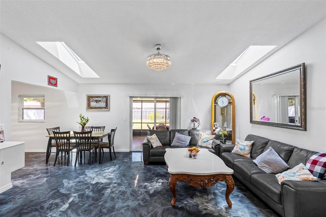 13 Belleaire Dr, Palm Coast, FL 32137 - living room with a healthy amount of sunlight, baseboards, and lofted ceiling with skylight