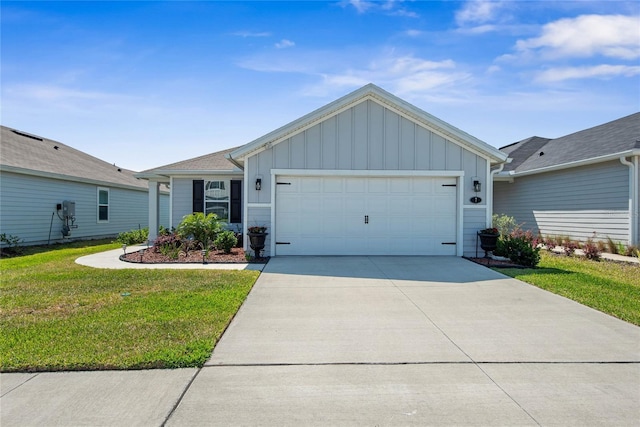 7 Windsor Ter, Palm Coast, FL 32164 - single story home featuring an attached garage, a front lawn, board and batten siding, and concrete driveway