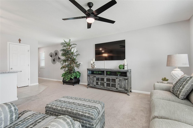 7 Windsor Ter, Palm Coast, FL 32164 - carpeted living room with baseboards and ceiling fan