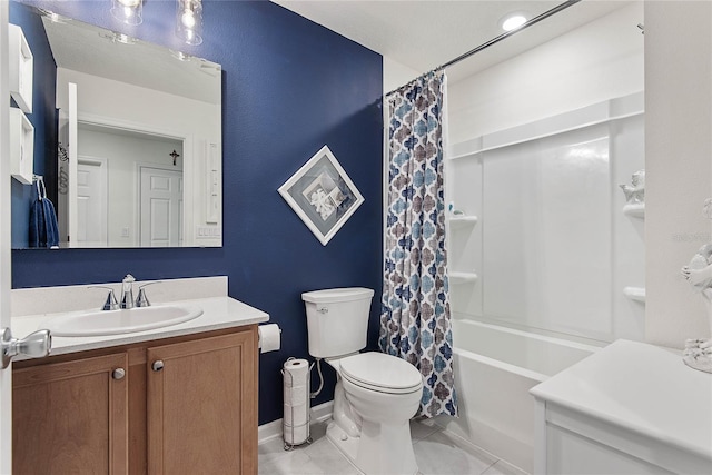 7 Windsor Ter, Palm Coast, FL 32164 - full bath with tile patterned flooring, vanity, toilet, shower / bath combo with shower curtain, and baseboards
