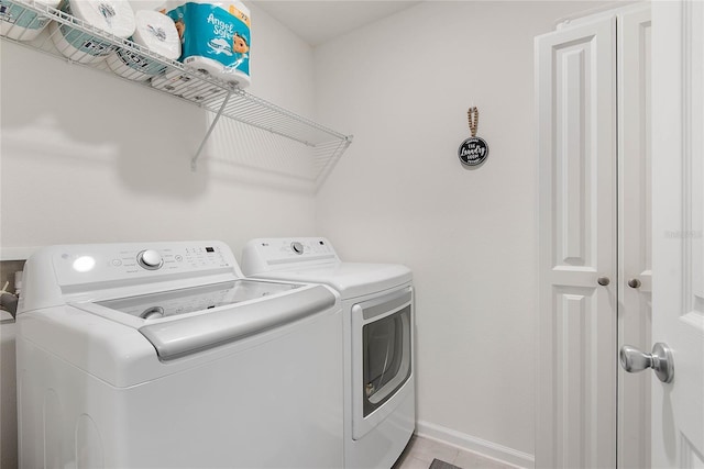 7 Windsor Ter, Palm Coast, FL 32164 - clothes washing area with laundry area, baseboards, and washing machine and clothes dryer