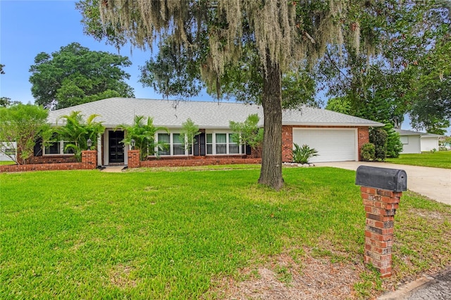 11 Larisa Ter, Ormond Beach, FL 32174 - ranch-style house featuring brick siding, a front lawn, an attached garage, and concrete driveway
