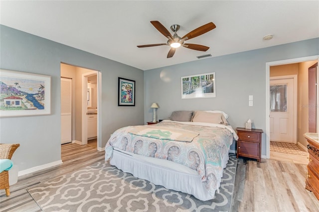 11 Larisa Ter, Ormond Beach, FL 32174 - bedroom featuring visible vents, a ceiling fan, light wood finished floors, and baseboards