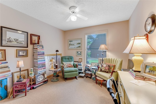 15 Morning Dew Trl, Ormond Beach, FL 32174 - sitting room with carpet floors, ceiling fan, and a textured ceiling