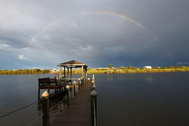dock area featuring a water view and boat lift