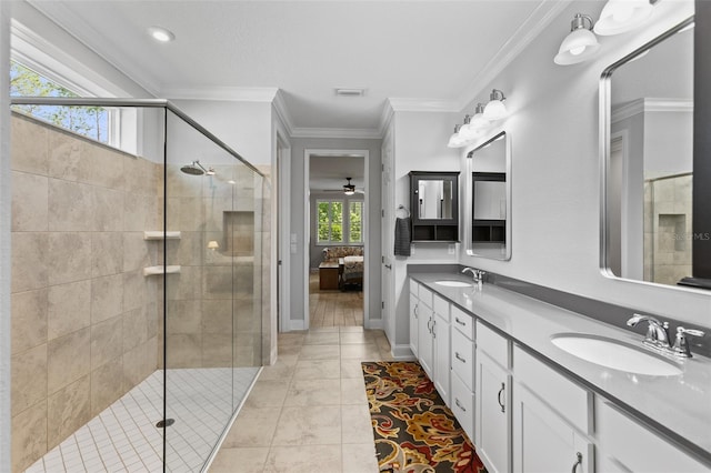 106 Key Grass Ct, Saint Johns, FL 32259 - bathroom with double vanity, visible vents, a shower stall, and a sink