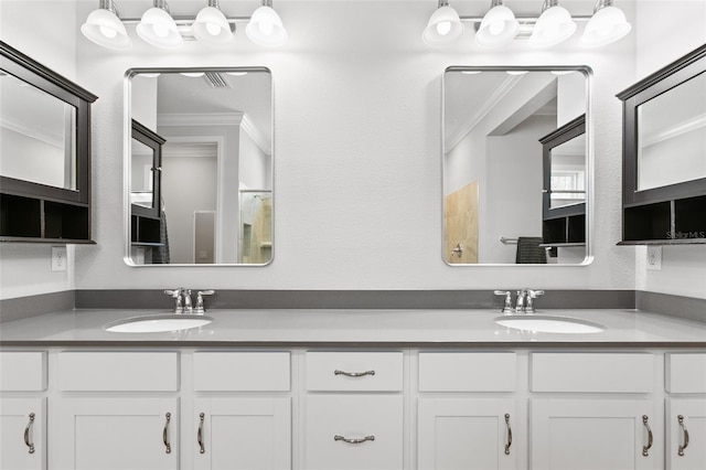 106 Key Grass Ct, Saint Johns, FL 32259 - bathroom featuring crown molding, a sink, and double vanity