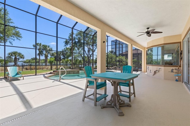 114 Emerald Lake Dr, Palm Coast, FL 32137 - view of patio with ceiling fan, a fenced in pool, and a lanai