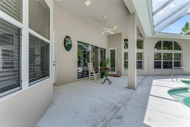 69 Coquina Ridge Way, Ormond Beach, FL 32174 - view of patio featuring ceiling fan and an outdoor pool