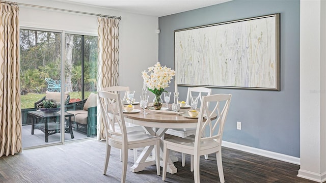 dining space featuring baseboards and wood finished floors