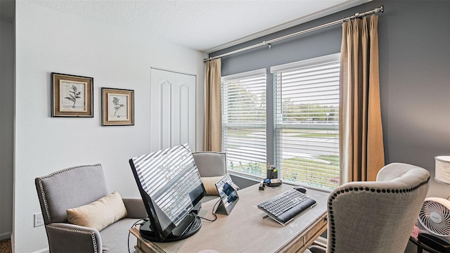 office featuring a textured ceiling and a wealth of natural light
