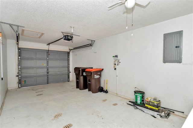 8720 SW 108th Ln, Ocala, FL 34481 - garage featuring a garage door opener, a ceiling fan, and electric panel