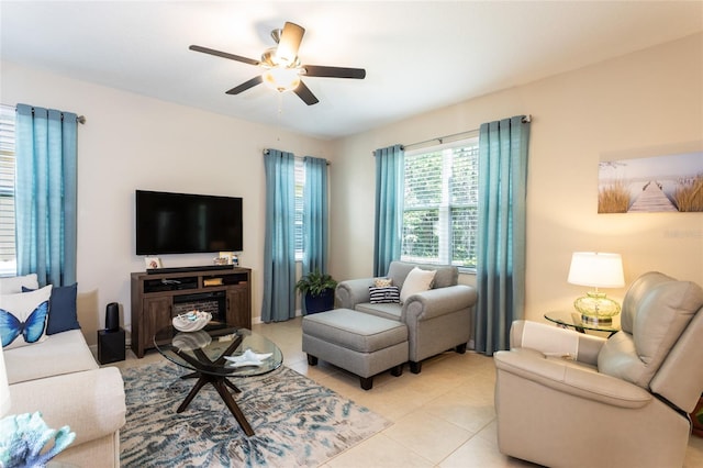 35 Park Place Cir, Palm Coast, FL 32164 - living area featuring ceiling fan and light tile patterned floors