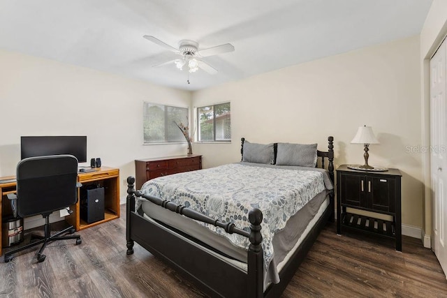 25 Westlawn Pl, Palm Coast, FL 32164 - bedroom featuring baseboards, ceiling fan, wood finished floors, and a closet