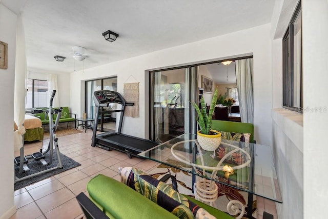 25 Westlawn Pl, Palm Coast, FL 32164 - workout area with a ceiling fan and tile patterned floors